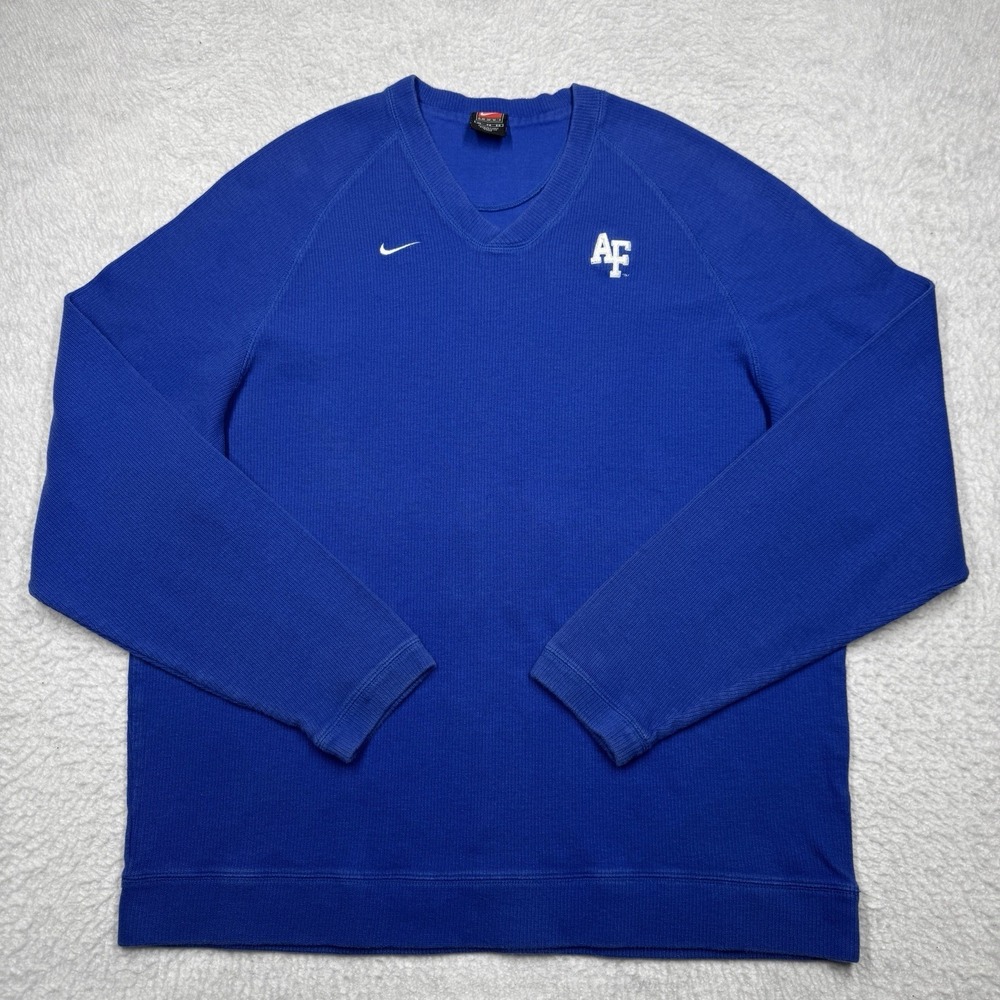 Vintage Nike Air Force Falcons V-Neck Knit Sweater‎ Golf Blue Men's Size XL